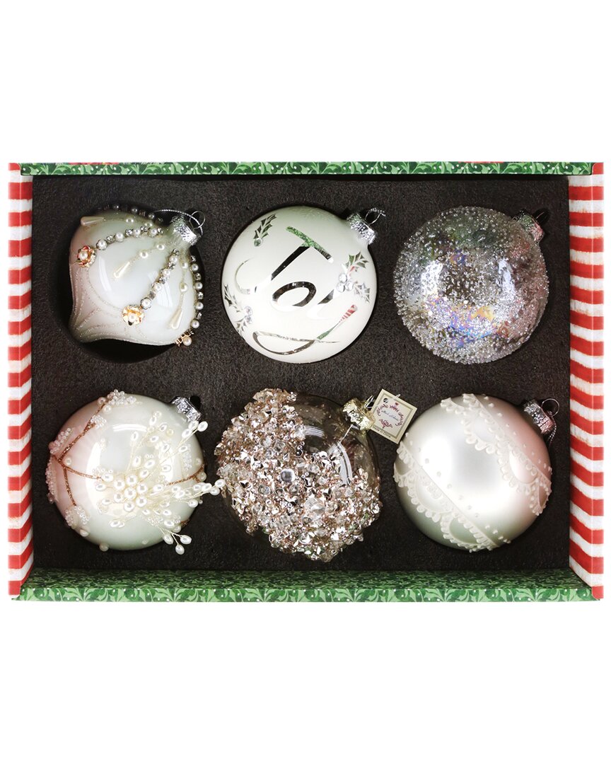 Mark Roberts Handmade Set Of 6 Assorted Silver/ivory Ornaments In Multi