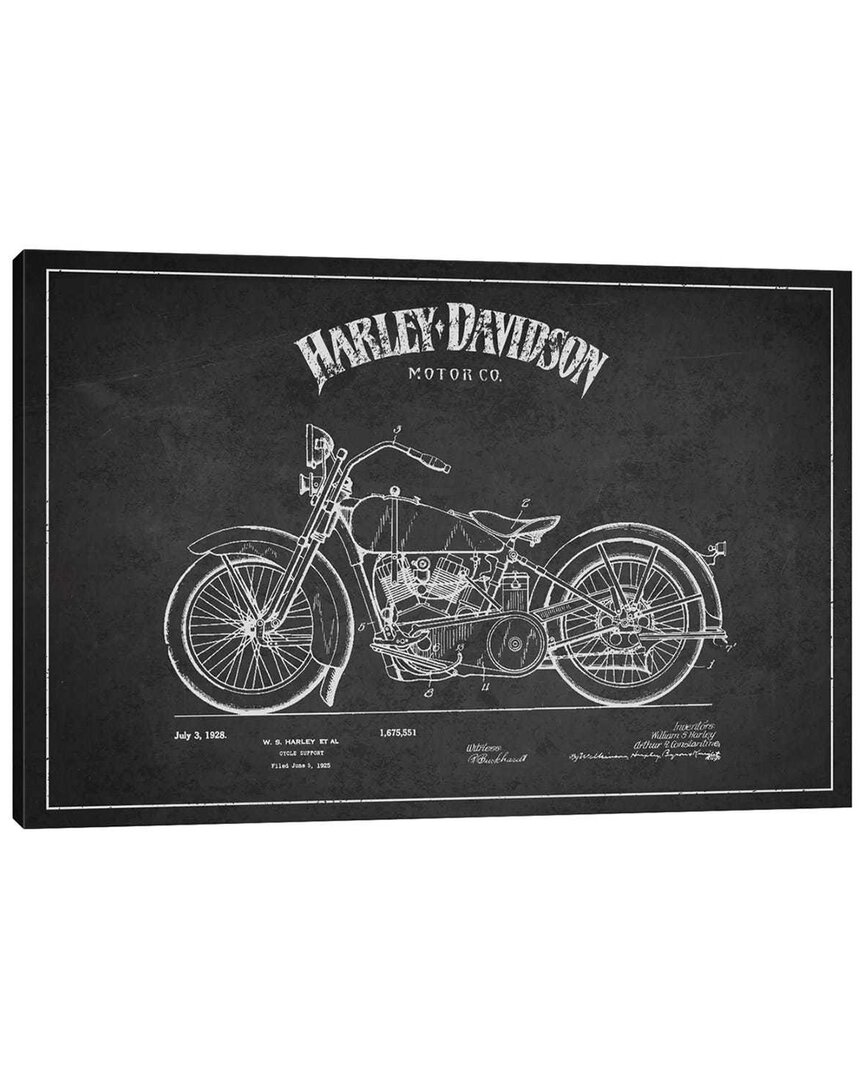 Icanvas Harley-davidson Charcoal Patent Blueprint By Aged Pixel Wall Art