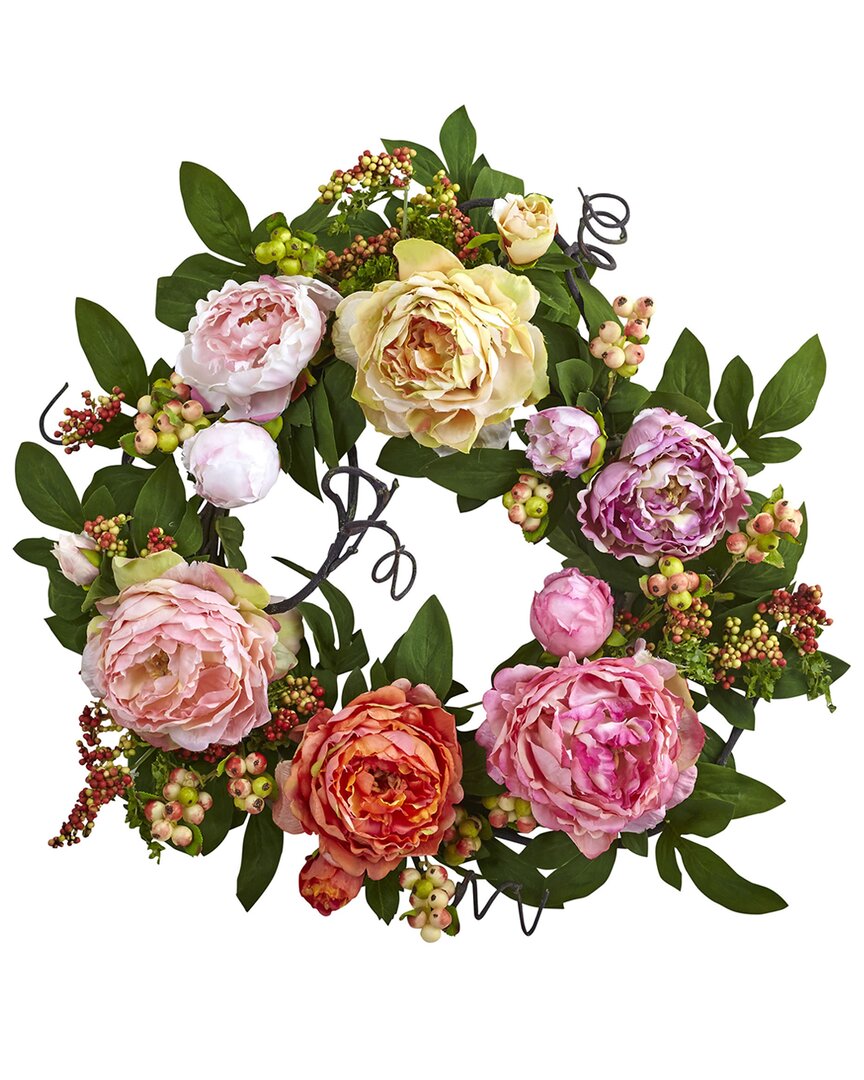 Nearly Natural 20in Mixed Peony & Berry Wreath In Assorted