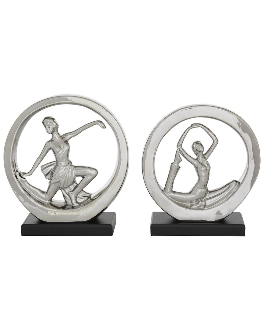 Peyton Lane Set Of 2 Silver Porcelain Yoga Sculptures