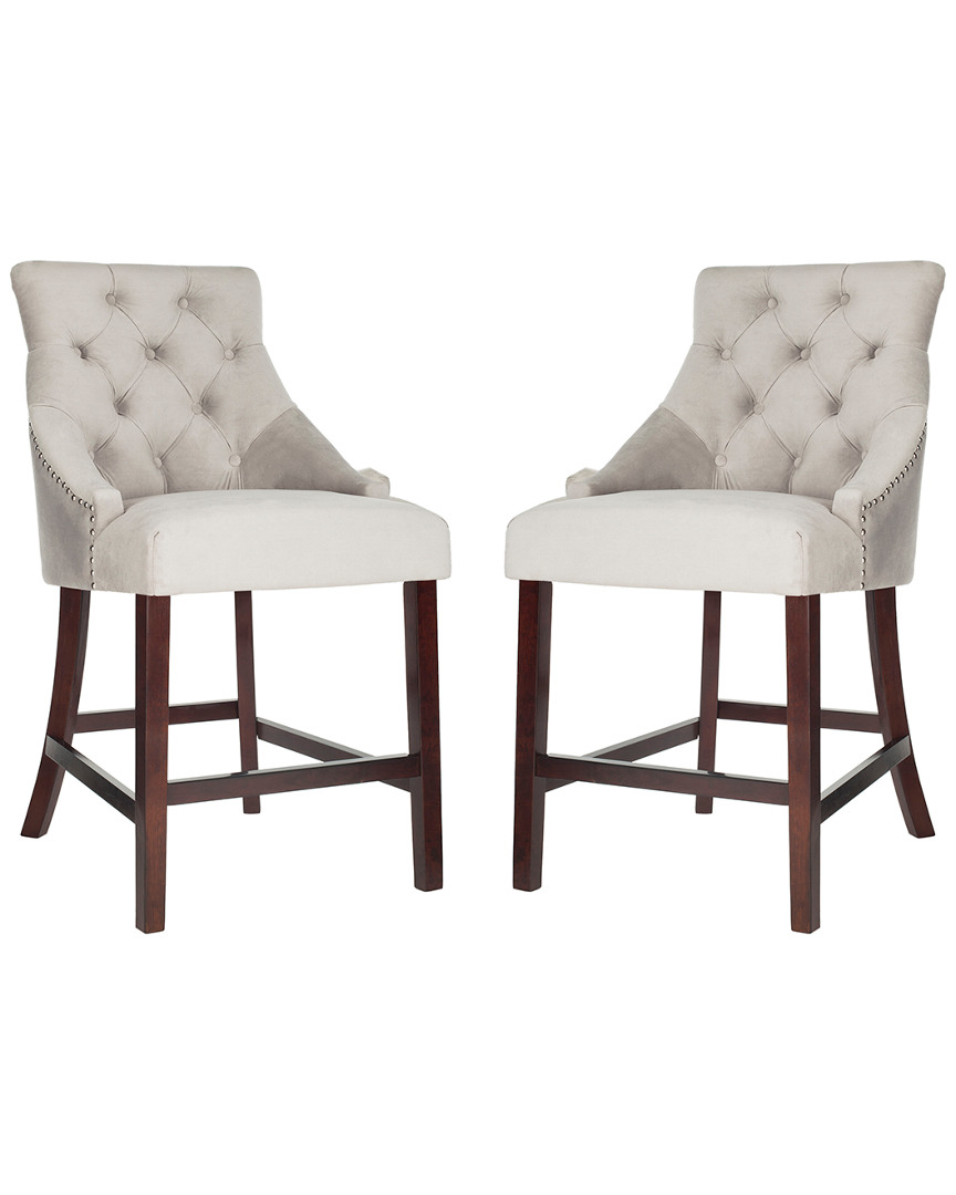 Safavieh Set Of 2 Eleni Tufted Counter Stools In Grey