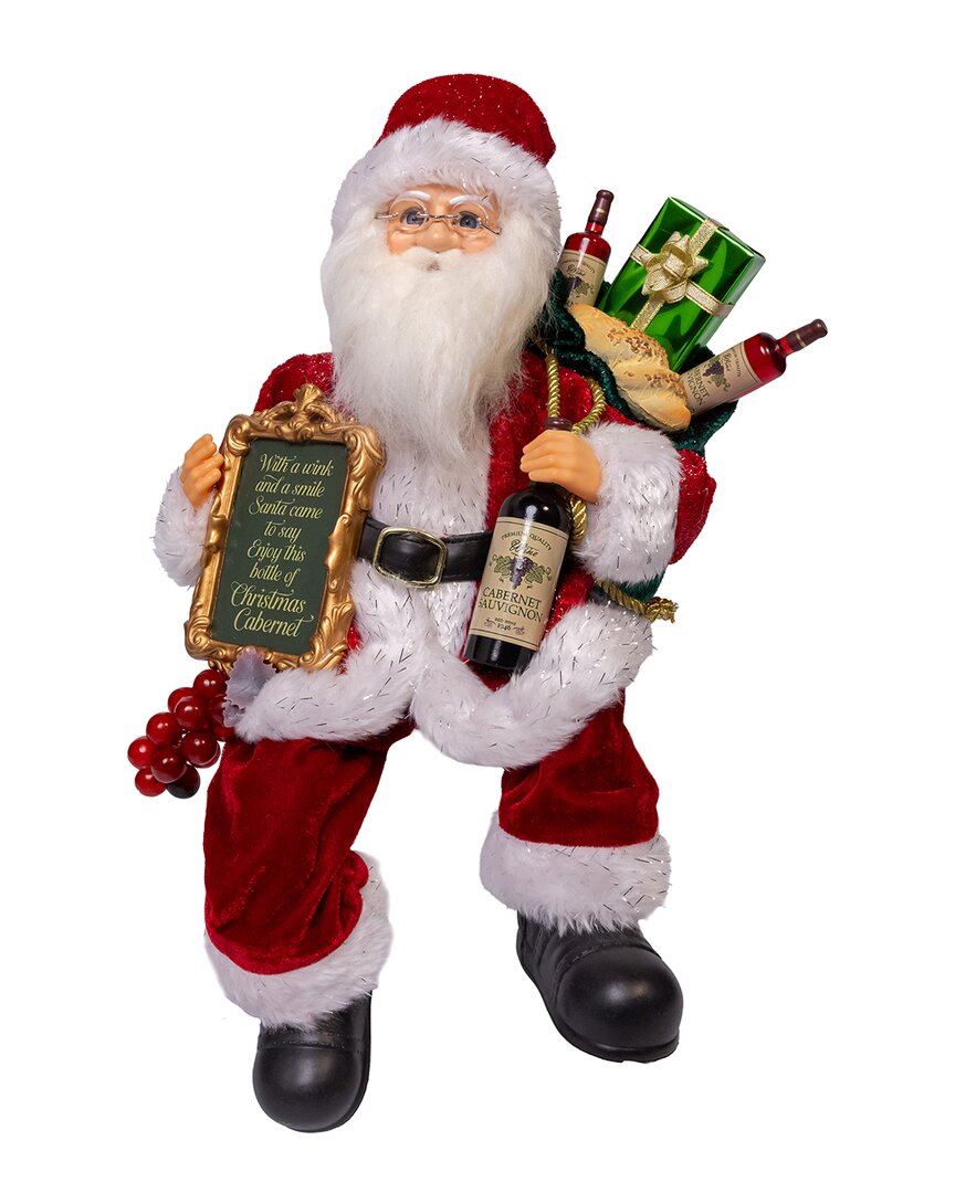 Kurt Adler 15in Fabriché Sitting Santa Holding Wine In Red