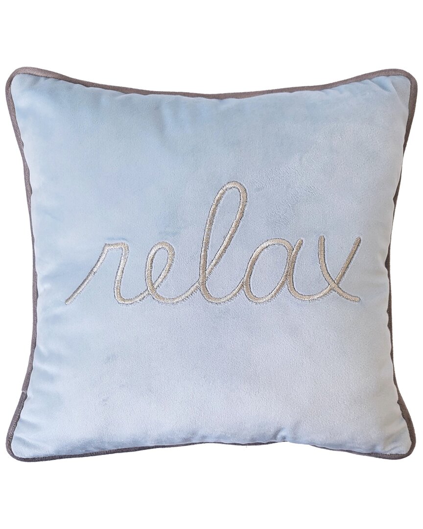 Edie Home 'relax' Embroidered Typography Decorative Pillow In Blue