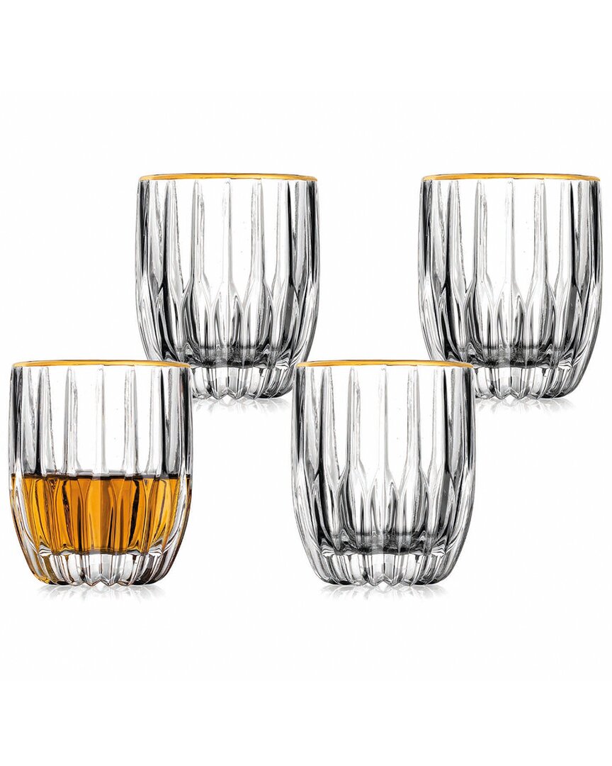 Shop Godinger Pleat Gold Rim Double Old Fashion Glasses (set Of 4) In Clear