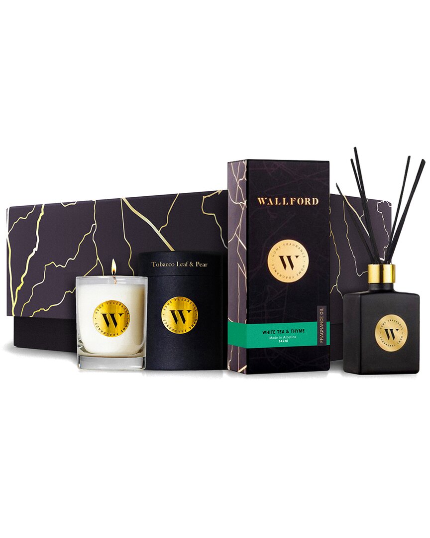 Wallford Home Fragrance Wallford 2pc Candle With Tobacco Leaf & Pear & White Tea & Thyme Reed Diffuser Set