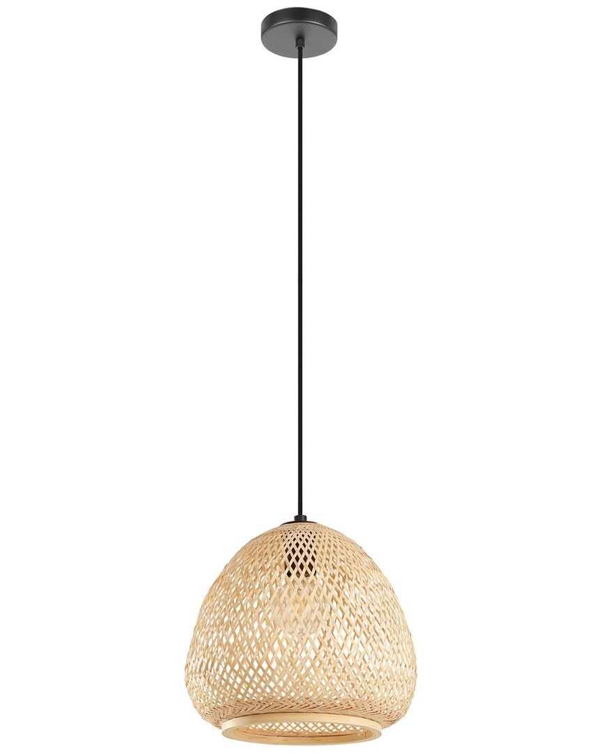 Eglo Dembleby 1 Light Pendant With Black Finish & Natural Wood Dome Shaped Shade