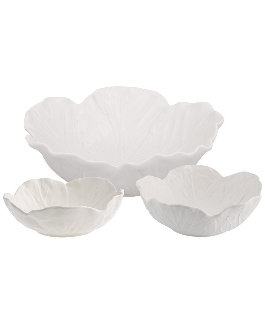 Bordallo Pinhiero Cabbage Beige Nesting Bowls Set In White
