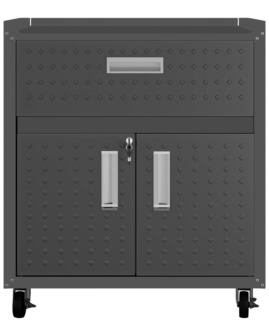 Manhattan Comfort Fortress 31.5" Steel Mobile Garage Cabinet With Drawer And Shelves In Grey