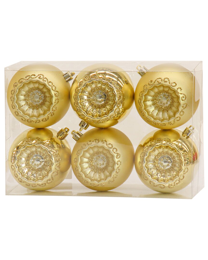 FIRST TRADITIONS FIRST TRADITIONS SET OF 6 10IN GOLD BALL SHATTERPROOF BAUBLE ORNAMENTS