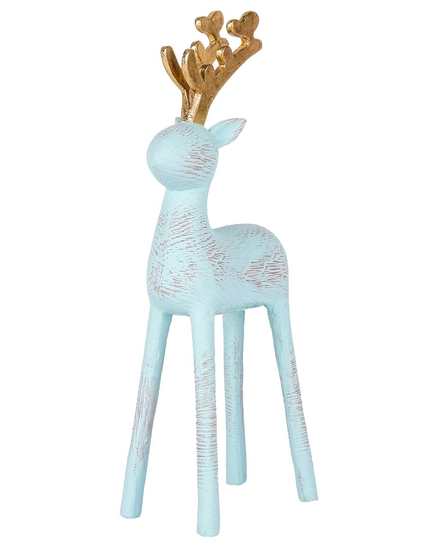 FIRST TRADITIONS FIRST TRADITIONS 9IN PASTEL BLUE WOODGRAIN DEER FIGURINE