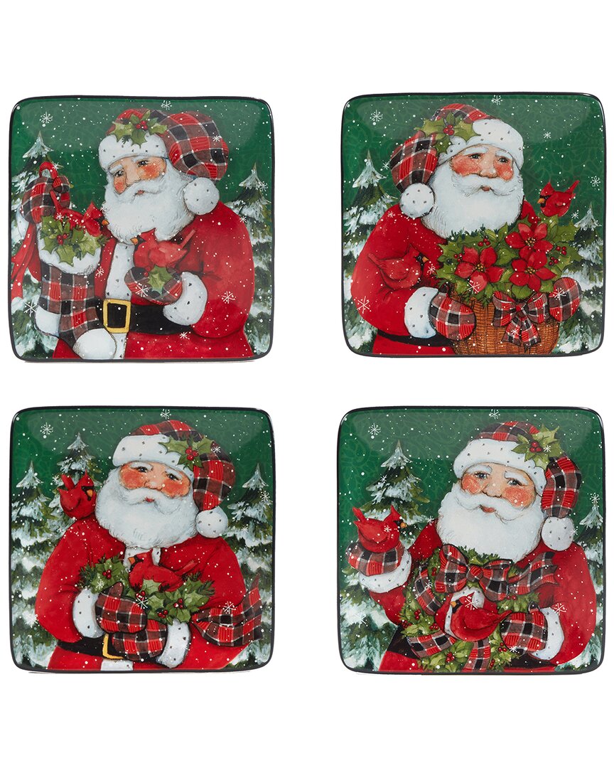 Certified International Christmas Lodge Santa Set Of 4 Canape Plates In Multi