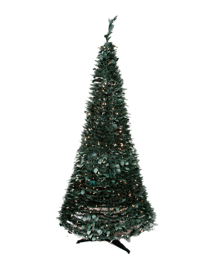 NORTHLIGHT NORTHLIGHT PRE-LIT GREEN HOLLY LEAF POP-UP ARTIFICIAL CHRISTMAS TREE