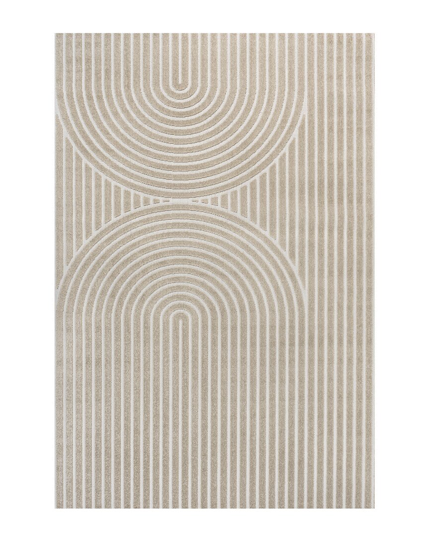 Jonathan Y Sofia High-low Midcentury Modern Arch Stripe Two-tone Indoor/outdoor Area Rug In Beige