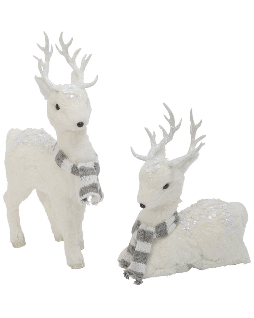 Gerson International Set Of 2 Assorted Deer Figurines With Scarves In White