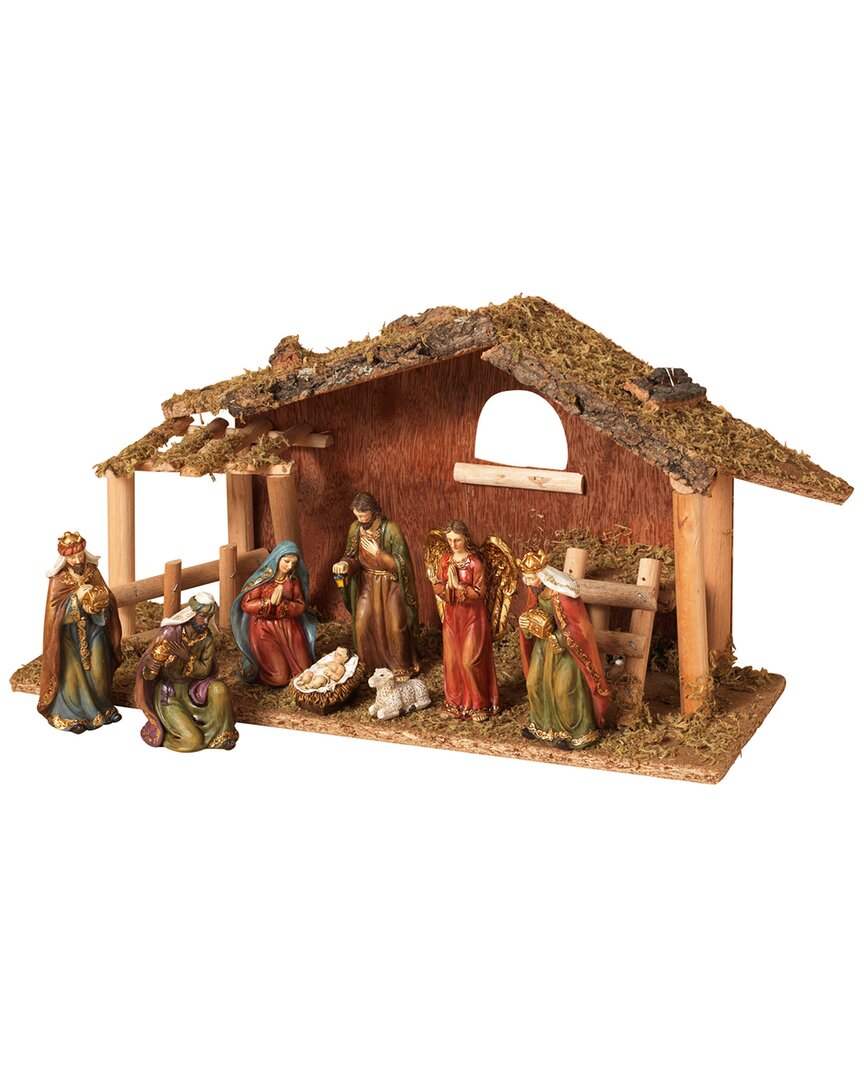 Gerson International 9pc 15.25in Resin Nativity Scene With Moss Stable