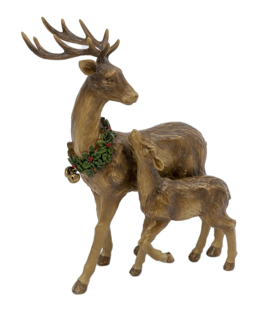 Gerson International Traditional Christmas Reindeer Decor With Baby Tabletop Accent In Brown