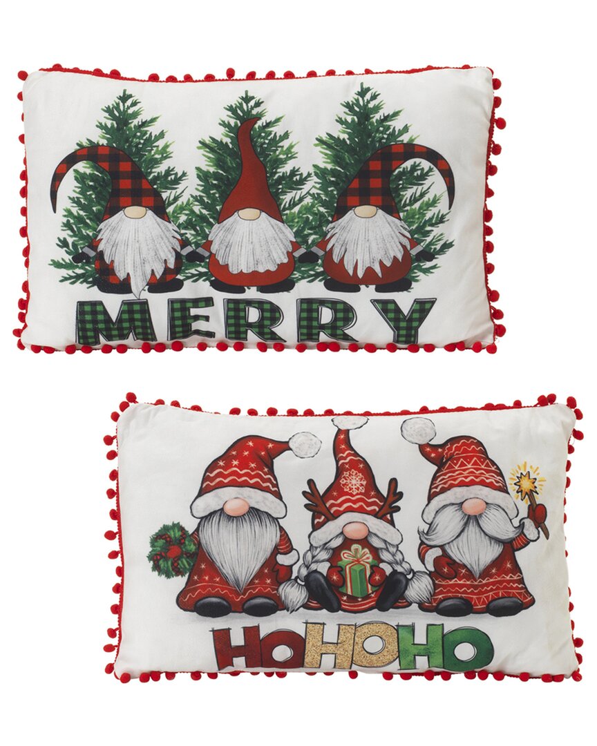 Gerson International ™ Set Of 2 Christmas Holiday Gnome Throw Pillow Décor