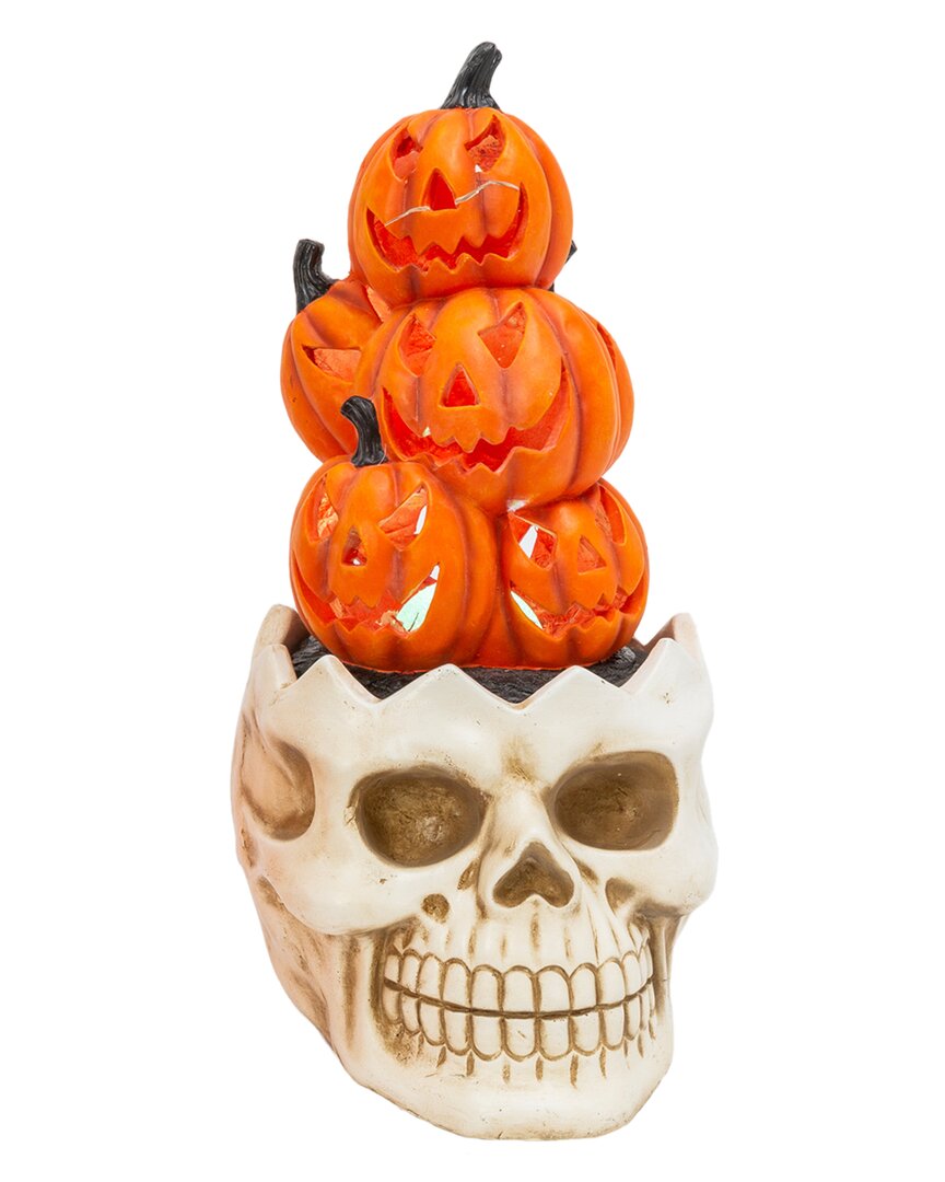 Gerson International Smoking Pumpkins On Top Of Skulls Lantern With Lights