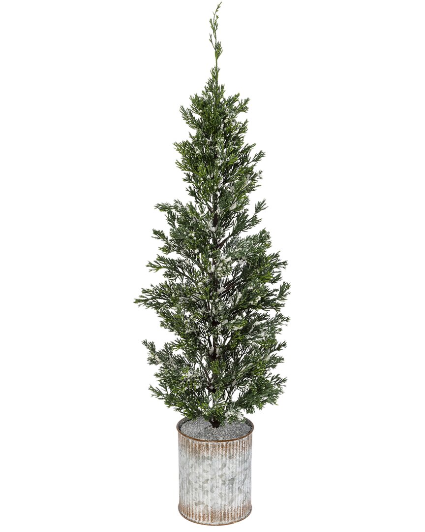 Gerson International 35in Snowy Pine Tree In Tin Pot In Green