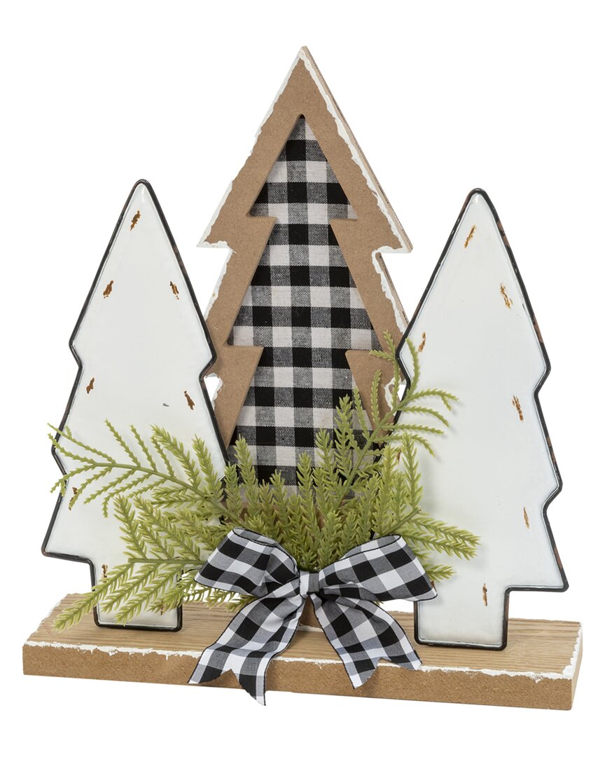 Gerson International ™ 12in Wood Holiday Trees With Pine & Bow Accent In White