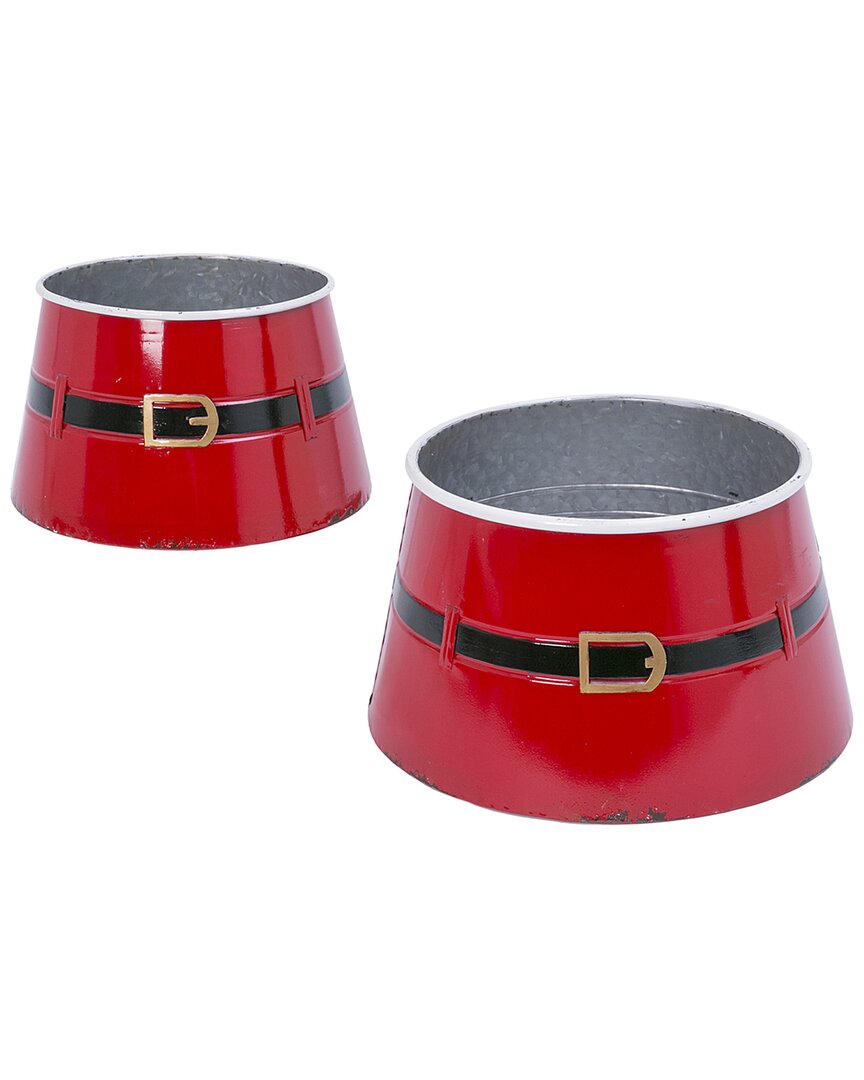 Gerson International Set Of 2 Nesting Metal Santa Belt Mini Tree Collars In Red