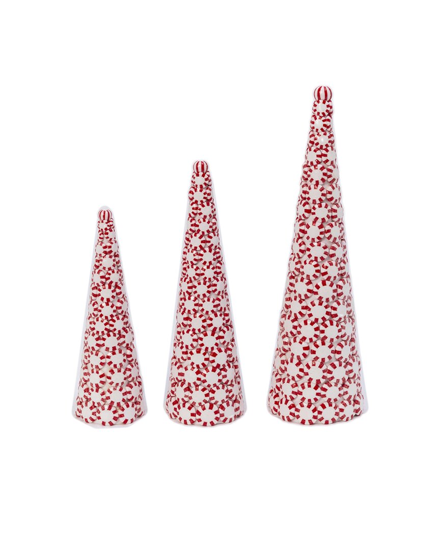 Gerson International Set Of 3 Clay Whimsical Traditional Peppermint Candy Trees