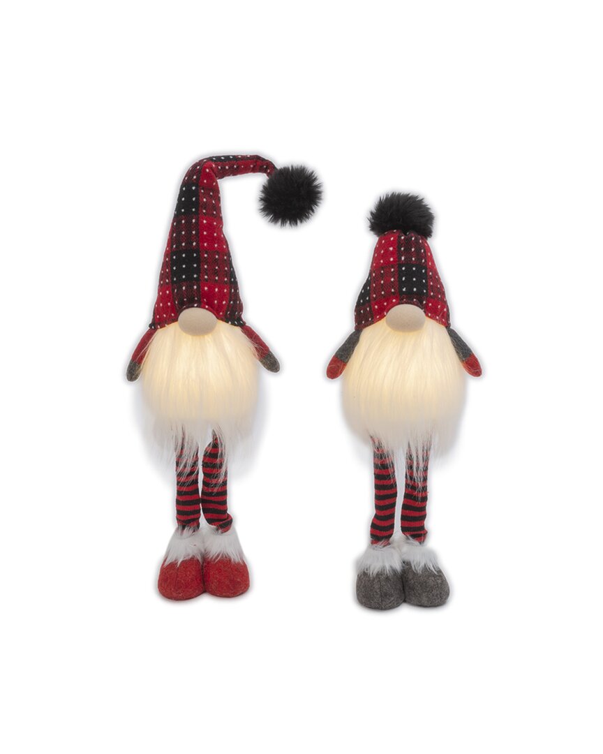 Gerson International ™ Set Of 2 Lighted Plush Red And Black Plaid Holiday Standing Gnomes, Battery Op
