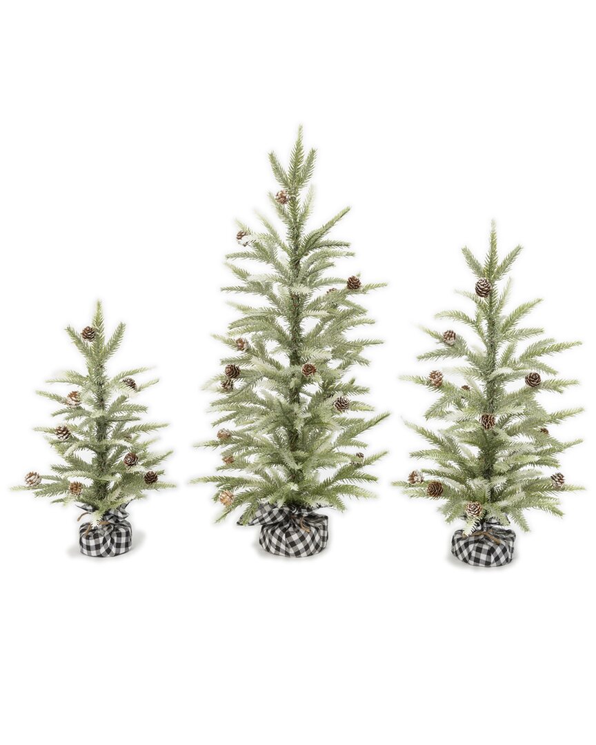 Gerson International Set Of 3 Farmhouse Christmas Trees With Black And White Plaid