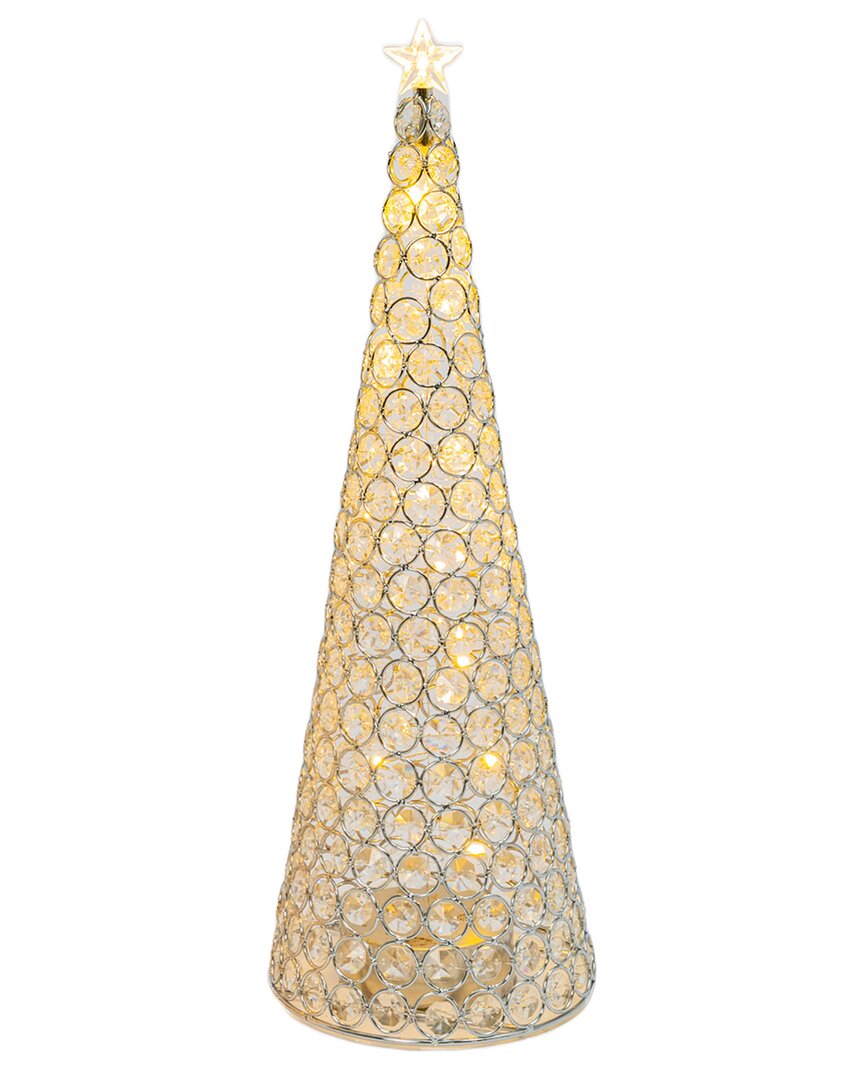 Gerson International Elegant Glam Holiday Silver Lighted Jewel Cone Christmas Tree