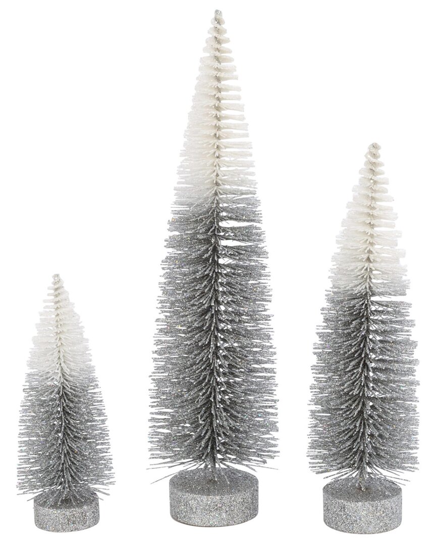 Gerson International Set Of 3 Grey To White Ombre Bottle Brush Trees