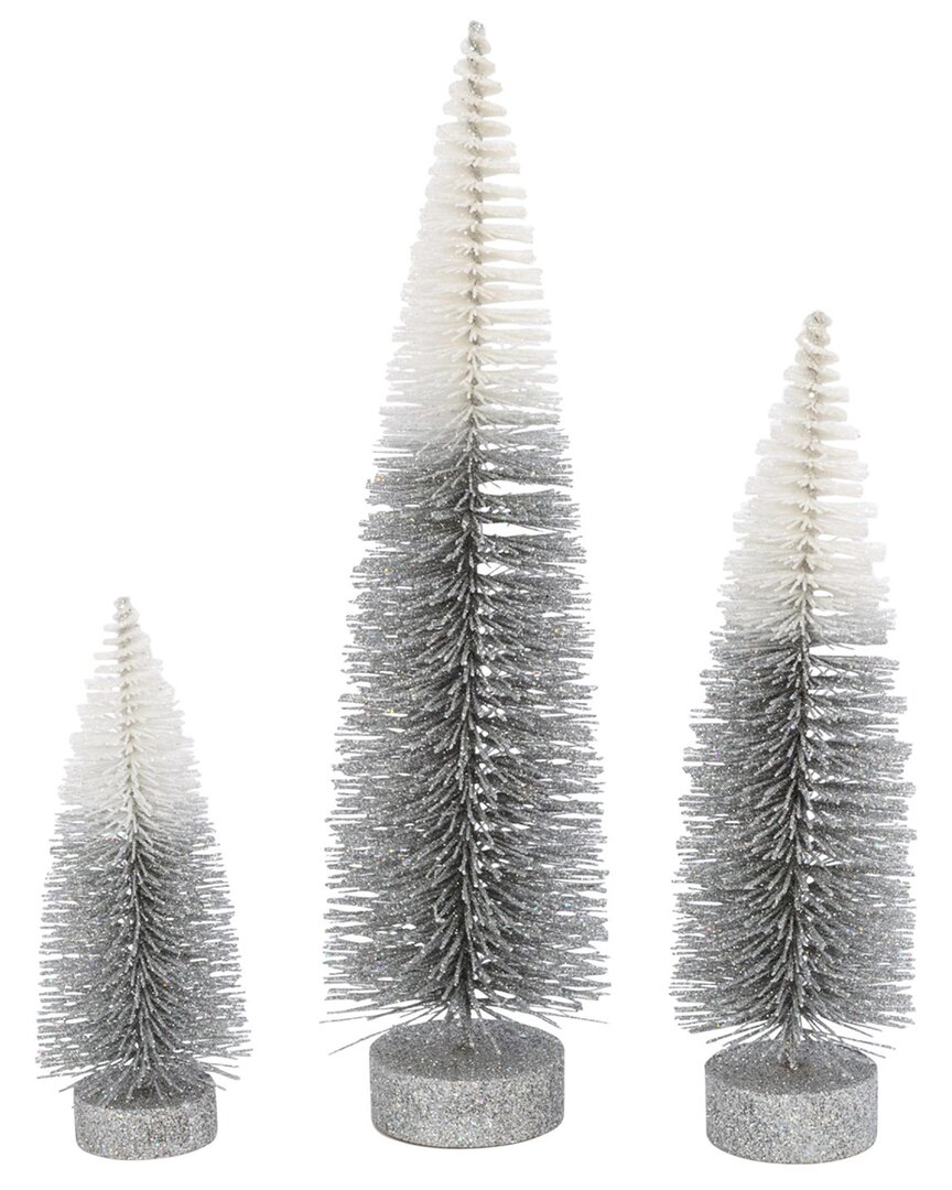 Gerson International Set Of 3 Grey To White Ombre Bottle Brush Trees In Grey