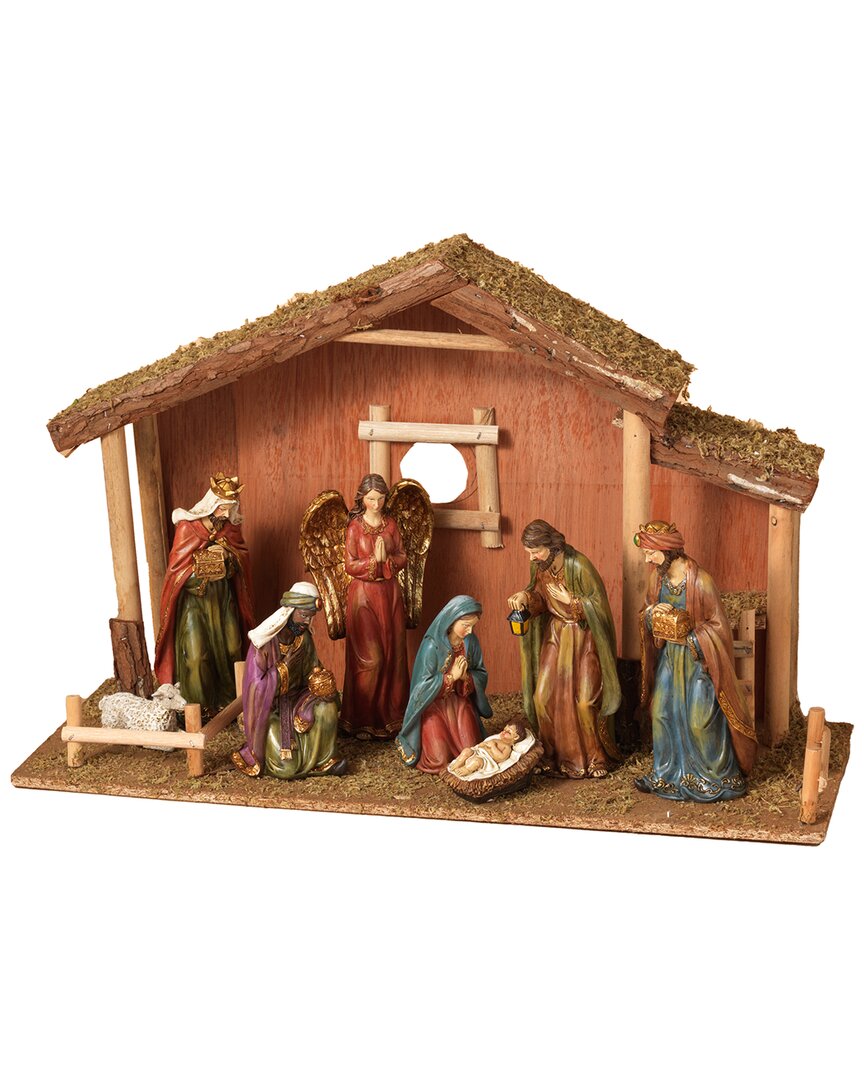 Gerson International 9pc Traditional Religious Nativity Scene With Moss Stable