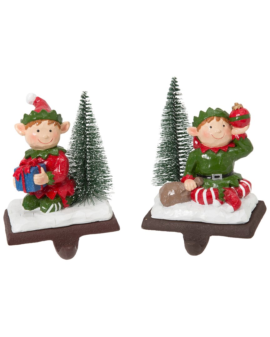 Gerson International Set Of 2 Whimsical Christmas Elf Holiday Stocking Holders