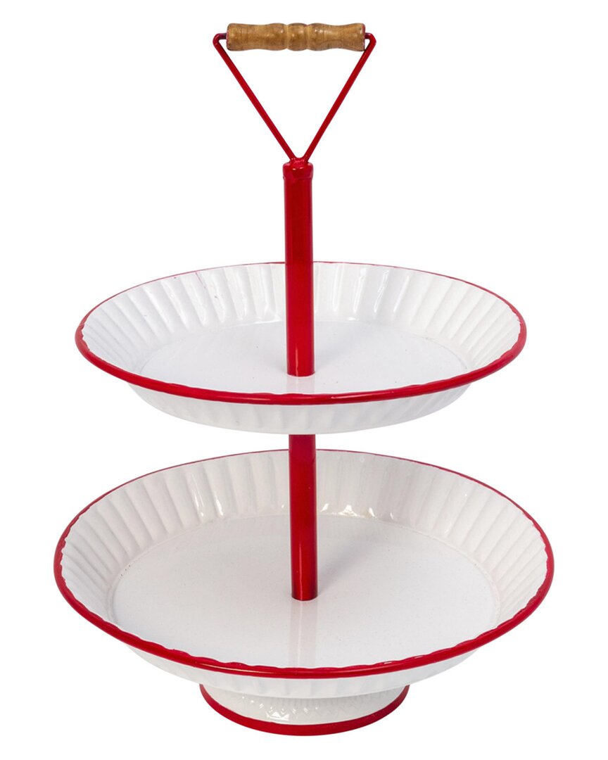 Gerson International 19.3in Metal Two-tiered Serving Tray In White
