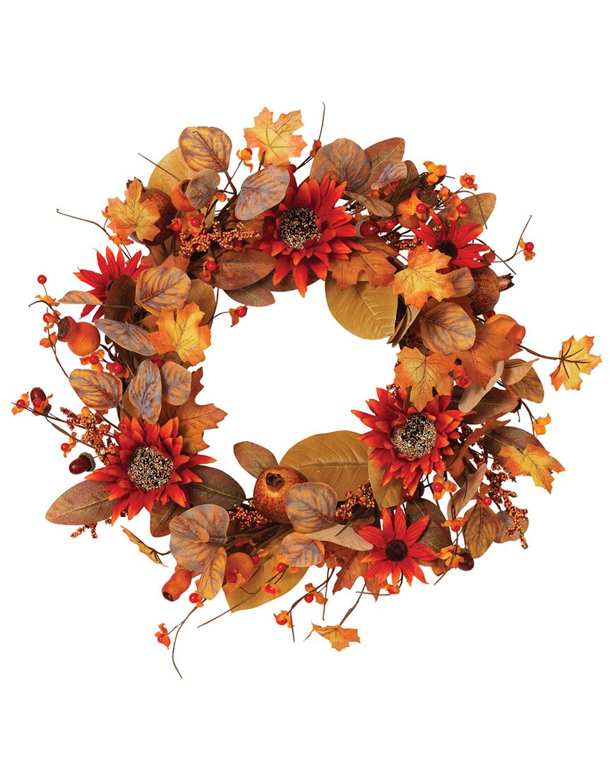 Shop Gerson International ™ 22in Fall Harvest Autumn Wreath With Berries And Sunflowers In Orange