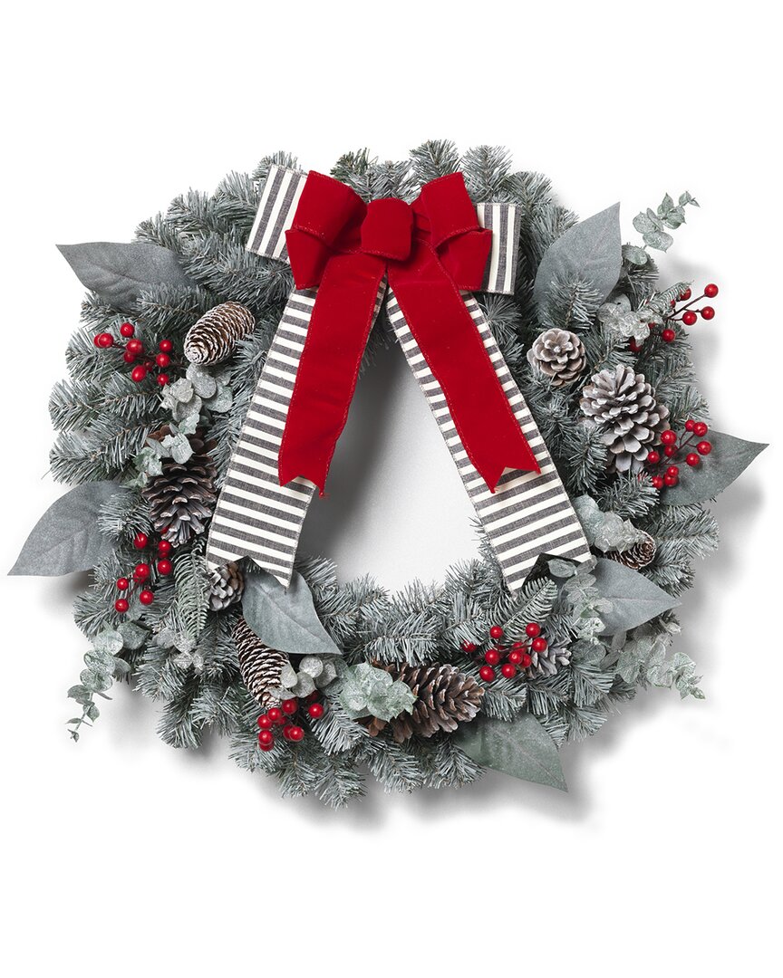 Gerson International ™ Snowy Pine Christmas Wreath With Red Berries, Pinecones, Bow