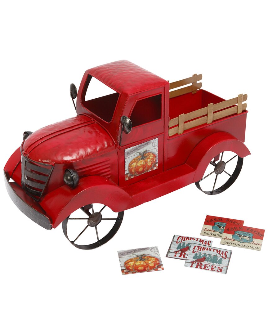 Gerson International Antique Red Metal Vintage Truck With Christmas Tree