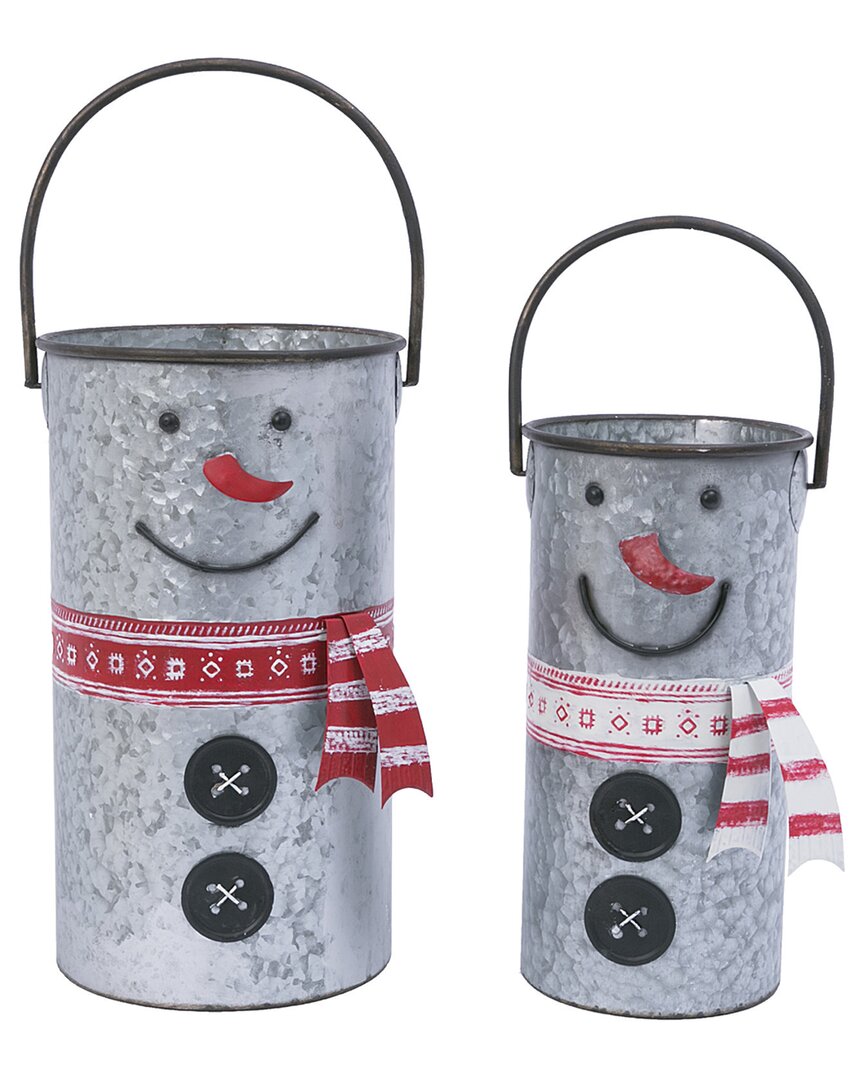Gerson International Set Of 2 Nesting Metal Snowman Buckets In Silver