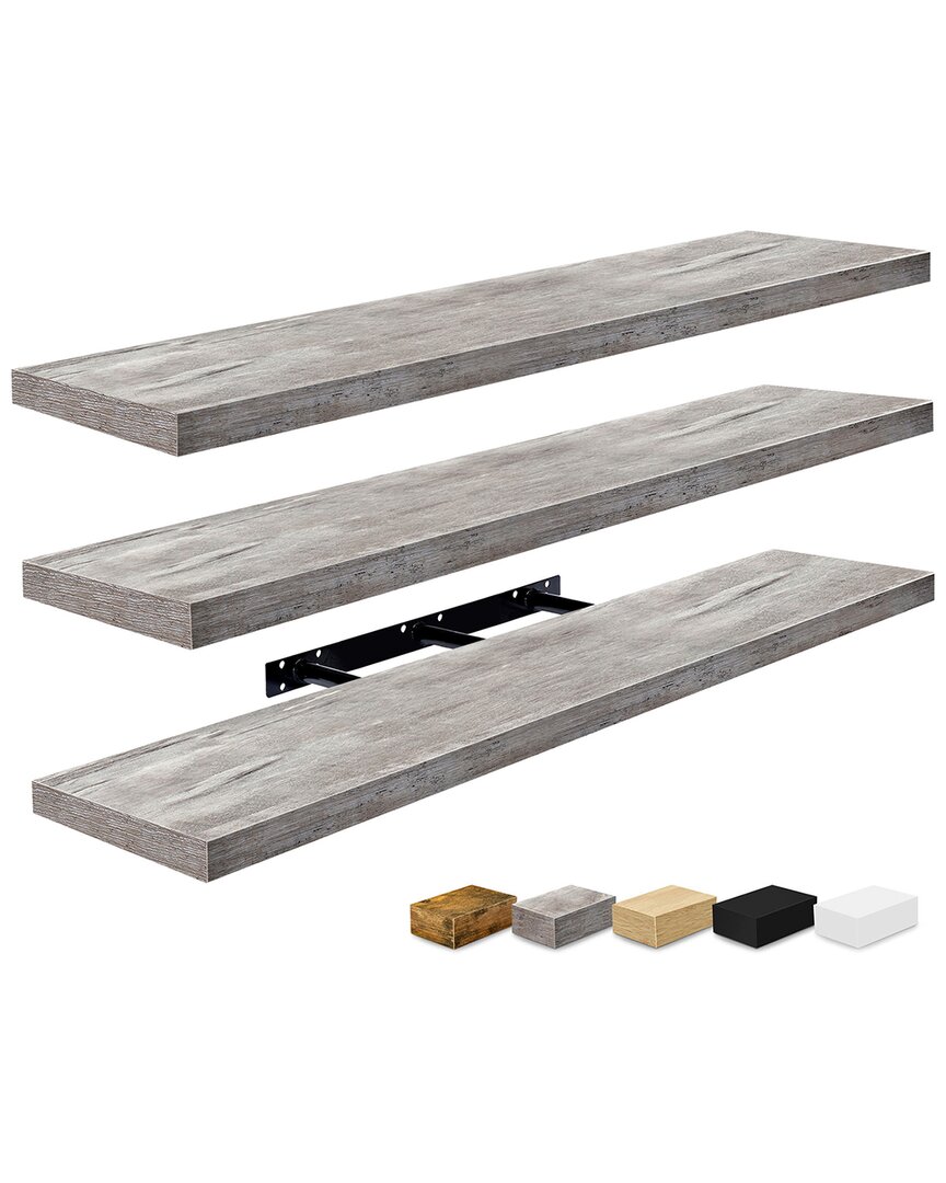 Sorbus Set Of 3 Extra-large Floating Shelves In Gray
