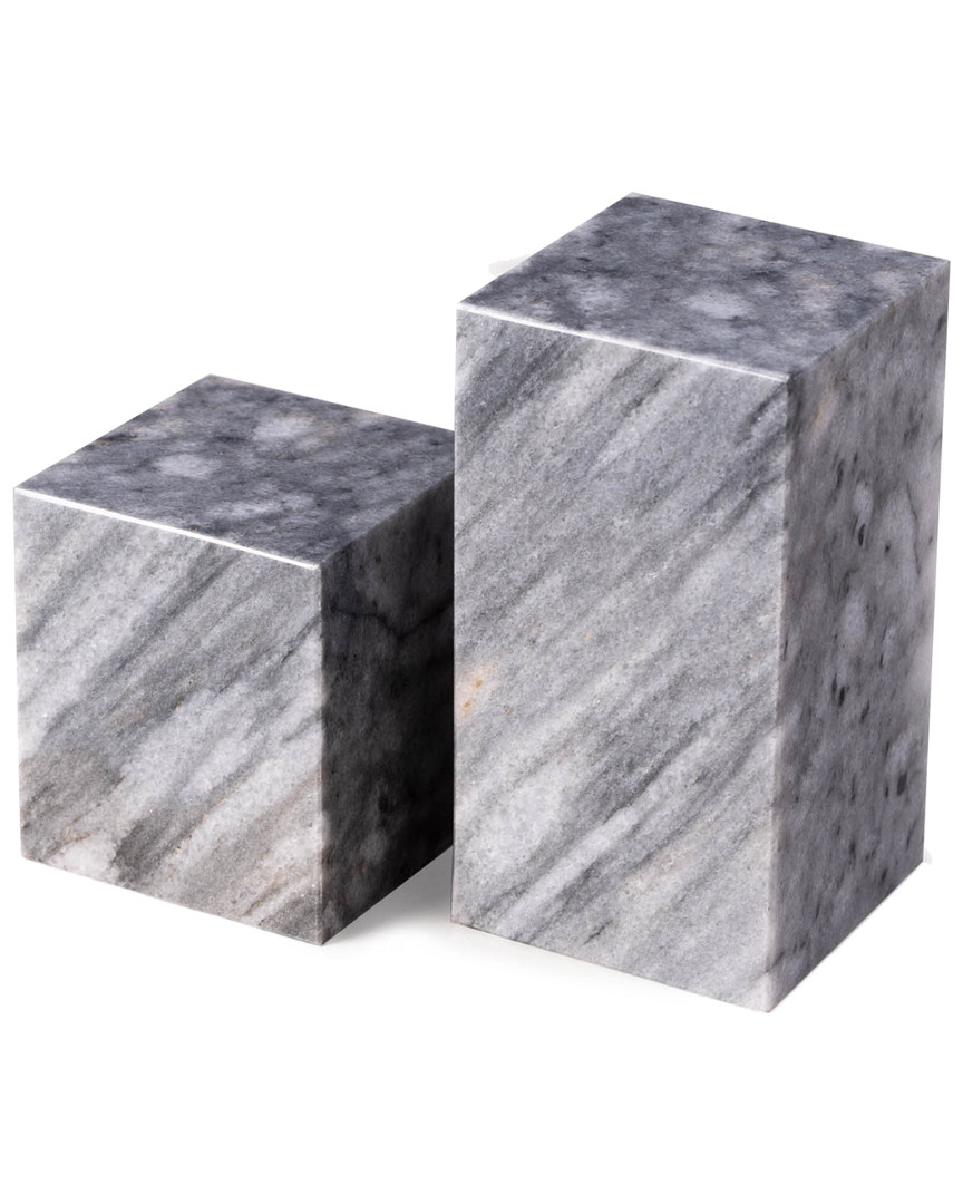 Bey-berk Hathaway Grey Marble Cube Design Bookends