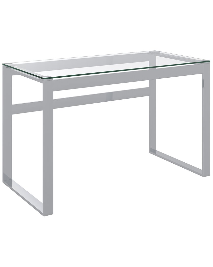 Worldwide Home Furnishings Contemporary Glass & Stainless Steel Desk In Silver