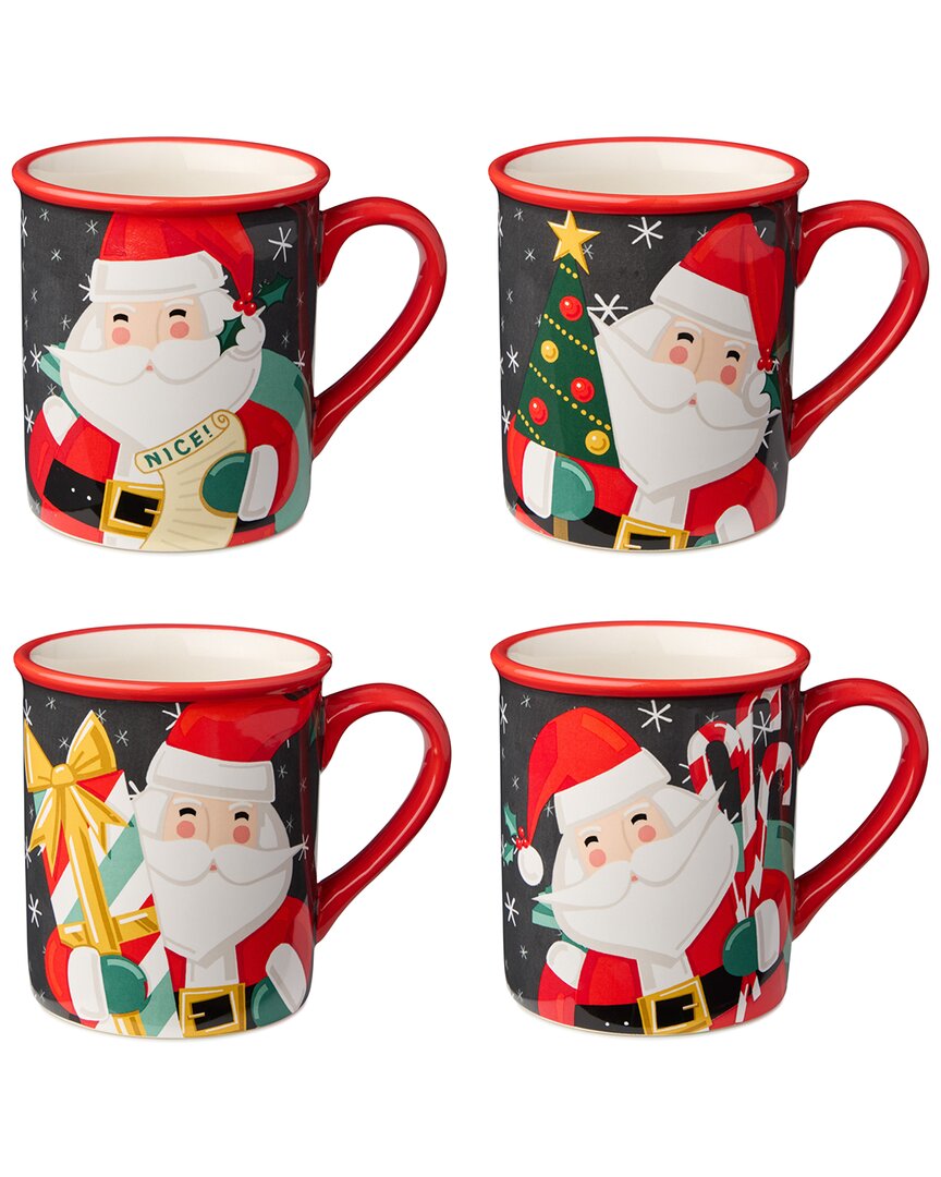 Certified International Christmas Whimsy Santa Set Of 4 Mugs In Multi