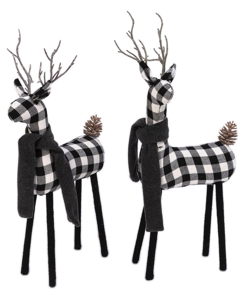 Gerson International Set Of 2 Farmhouse Black And White Christmas Deer Figurines