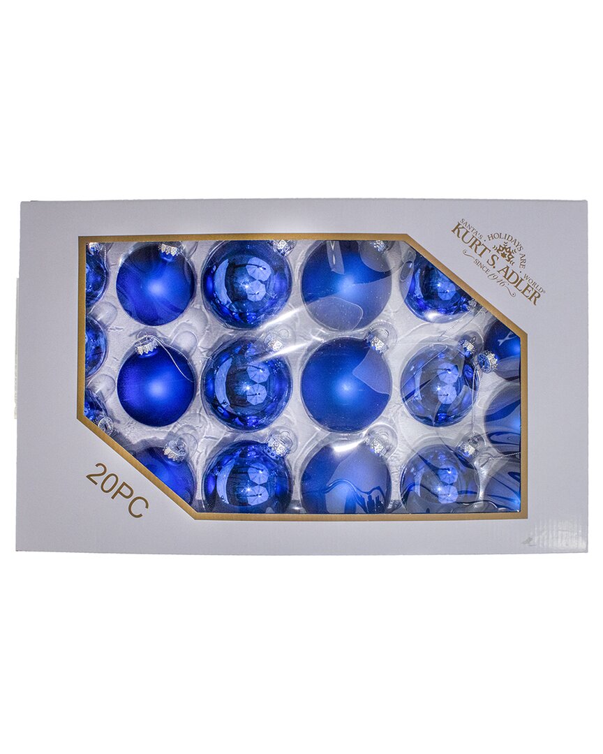 Kurt Adler 60-80mm Shiny & Matte Blue Balls, 20pc Set In Blue