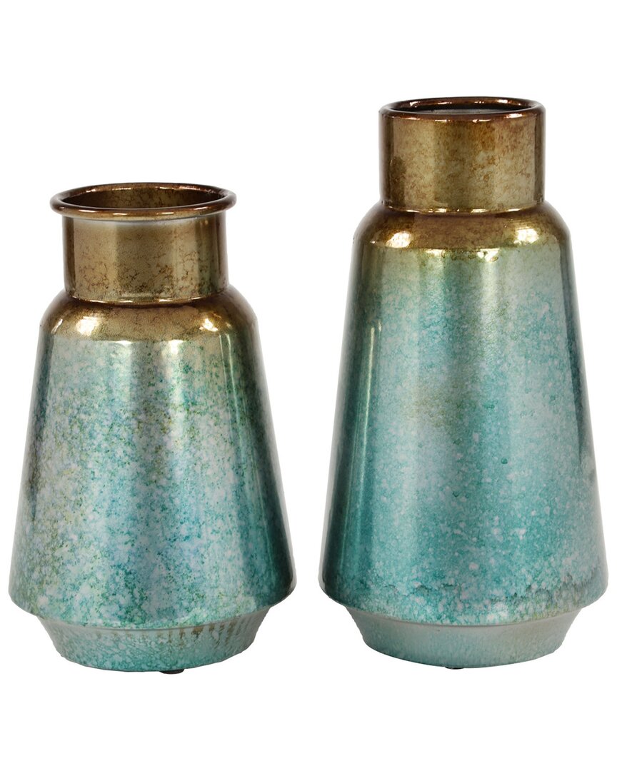 Peyton Lane Set Of 2 Turquoise Metal Vase With Top