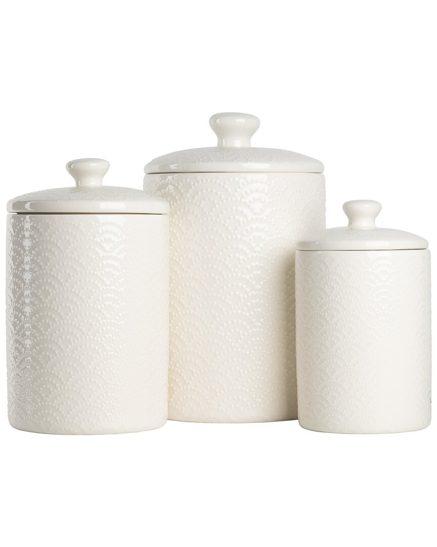 Ten Strawberry Street Tide Embossed 3pc Canister Set In White