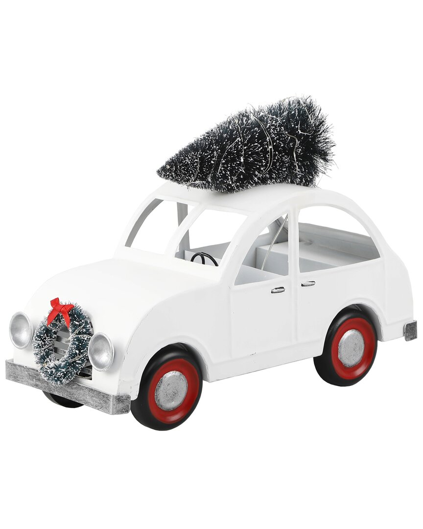 Flora Bunda Tin Car With Tree In White