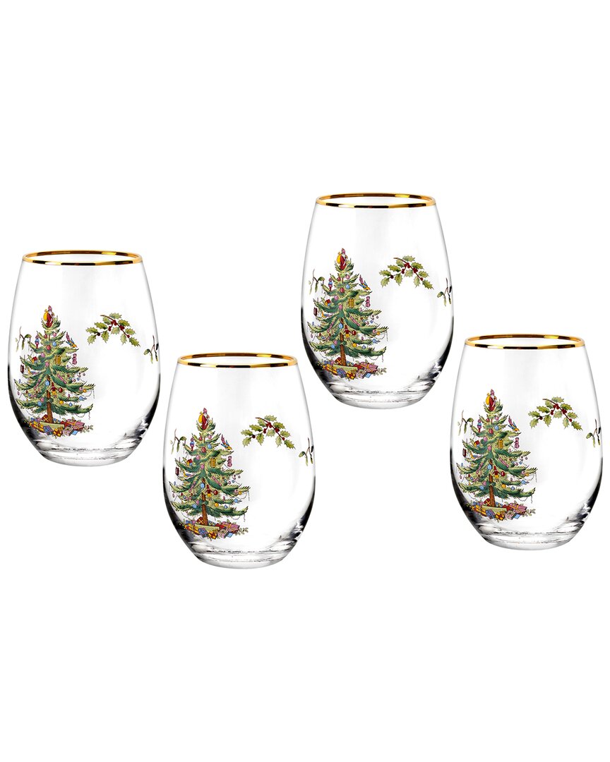 SPODE SPODE 4PK CHRISTMAS TREE STEMLESS WINE GLASSES