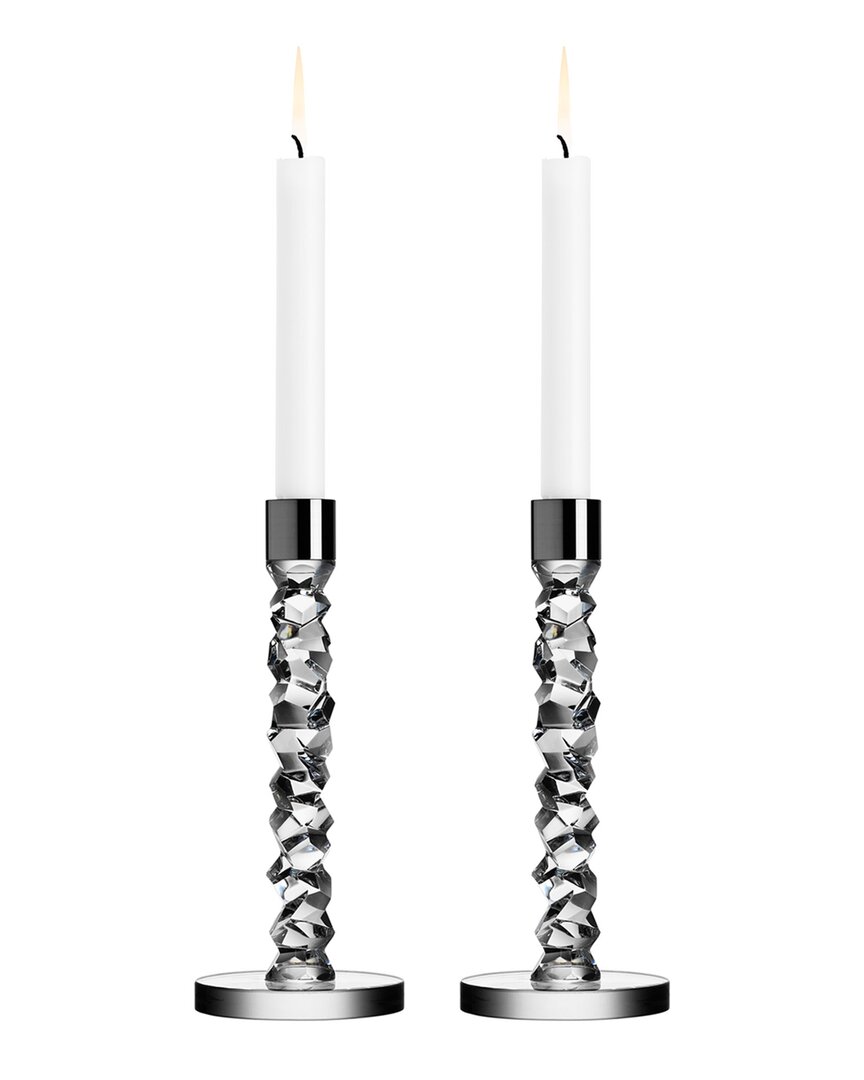 Orrefors Set Of 2 Small Carat Candlesticks In Grey