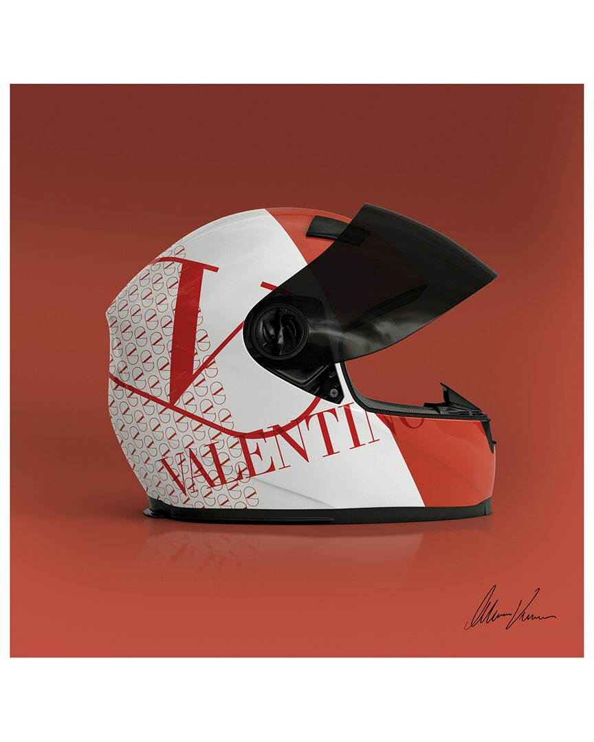 Empire Art Direct Valentino Speeding Helmet Frameless Free Floating Tempered Glass Panel Graphic Wall Art In Red,white